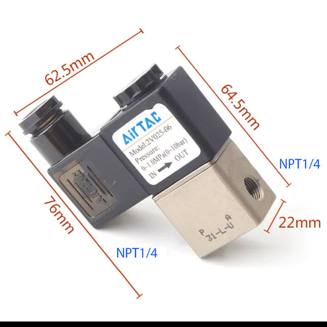 Airtac 2V025-08: 2 Way Solenoid Valve - 2V02508BT