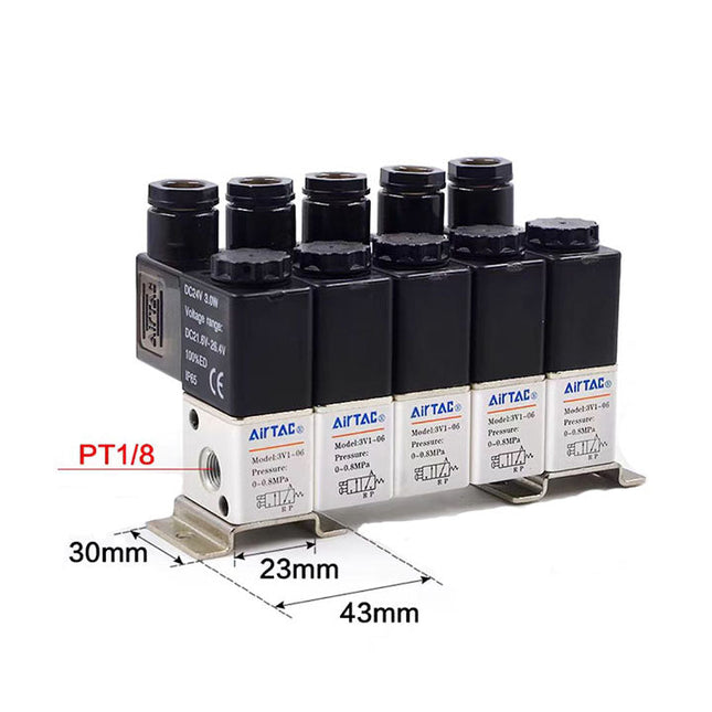 Airtac 3V1-06: Solenoid (3/2 way) +manifold - 3V106B5F