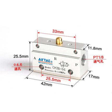 Airtac CM3B-06: Manual Valve. 3 Way - CM3B06