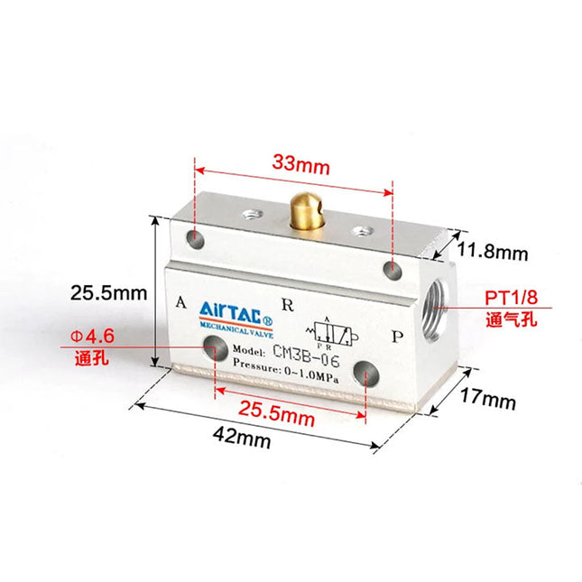 Airtac CM3B-06: Manual Valve. 3 Way - CM3B06