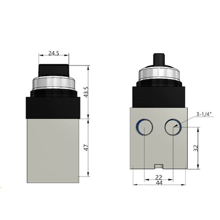 Airtac CM3HD-08: Manual Valve. 5 Way - CM3HD08B