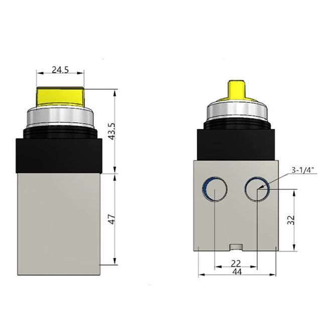 Airtac CM3HD-08: Manual Valve. 5 Way - CM3HD08YG