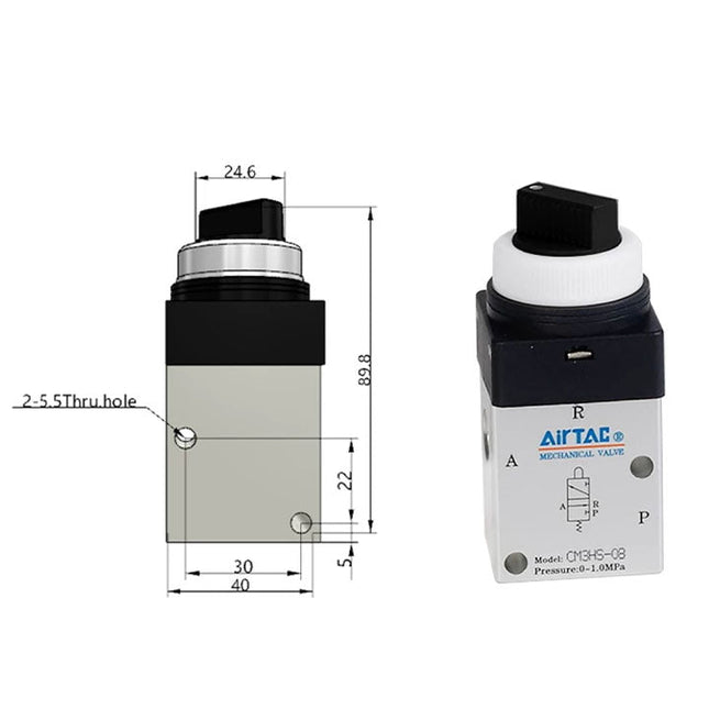 Airtac CM3HS-08: Manual Valve. 3 Way - CM3HS08B