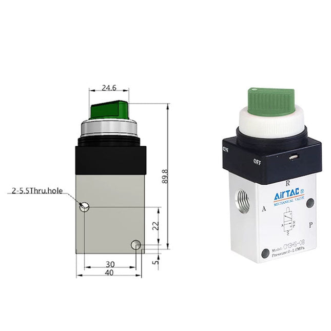 Airtac CM3HS-08: Manual Valve. 3 Way - CM3HS08G