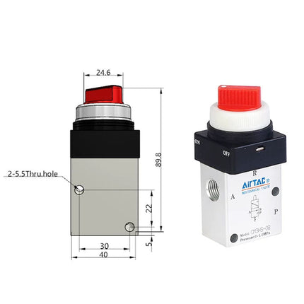 Airtac CM3HS-08: Manual Valve. 3 Way - CM3HS08RT