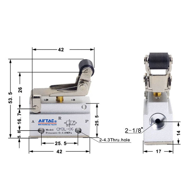 Airtac CM3L-06: Manual Valve. 3 Way - CM3L06