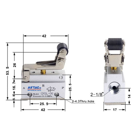 Airtac CM3L-06: Manual Valve. 3 Way - CM3L06T