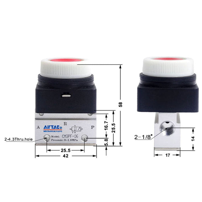 Airtac CM3PF-06: Manual Valve. 3 Way - CM3PF06RG