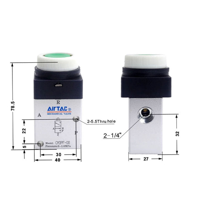 Airtac CM3PF-08: Manual Valve. 3 Way - CM3PF08G