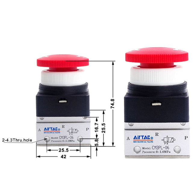 Airtac CM3PL-06: Manual Valve. 3 Way - CM3PL06G