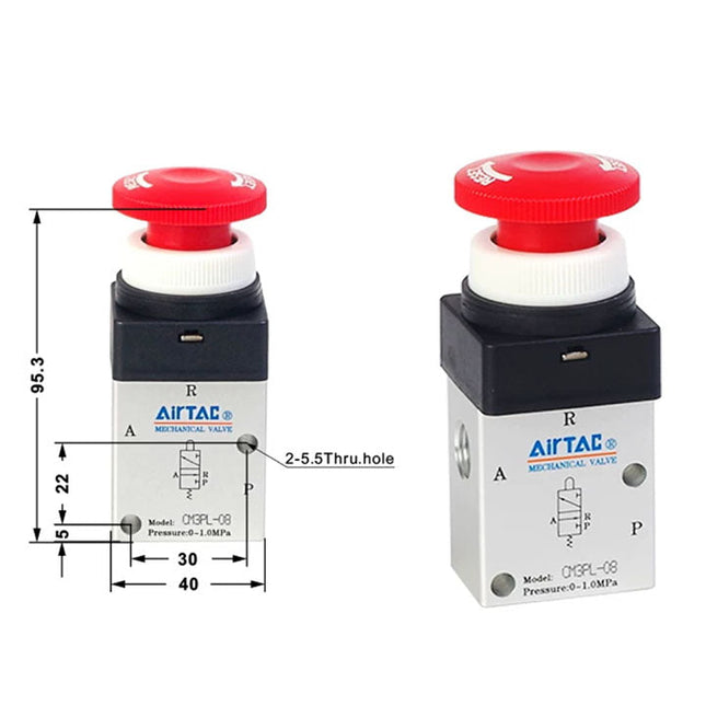 Airtac CM3PL-08: Manual Valve. 3 Way - CM3PL08G