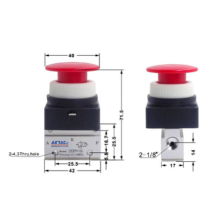 Airtac CM3PM-06: Manual Valve. 3 Way - CM3PM06RT