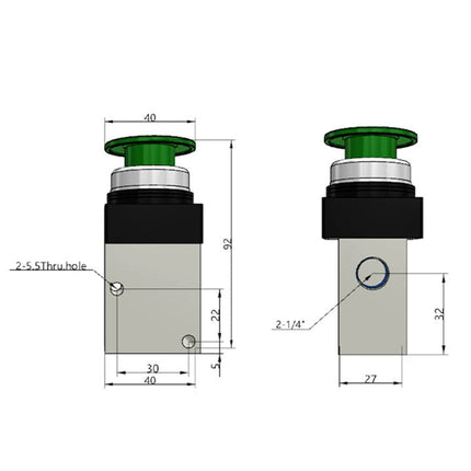 Airtac CM3PM-08: Manual Valve. 3 Way - CM3PM08G
