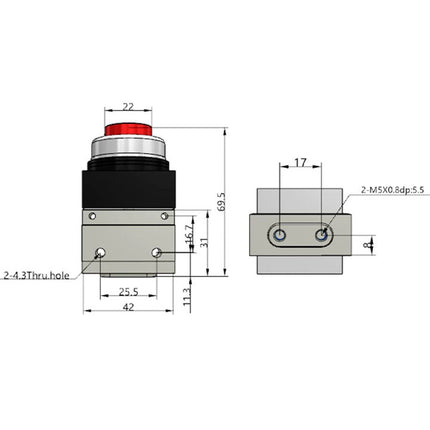 Airtac CM3PP-05: Manual Valve. 3 Way - CM3PP05R