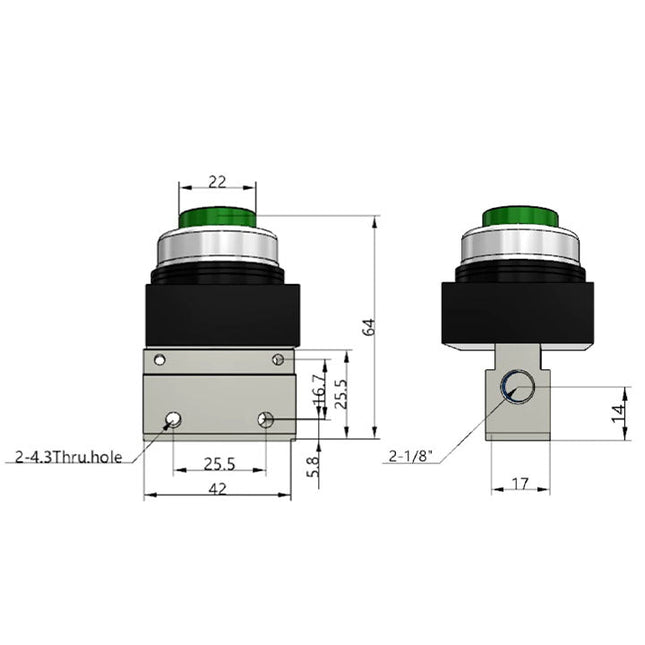 Airtac CM3PP-06: Manual Valve. 3 Way - CM3PP06GT