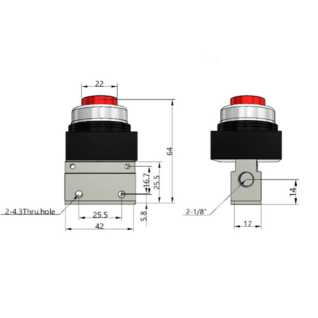 Airtac CM3PP-06: Manual Valve. 3 Way - CM3PP06R