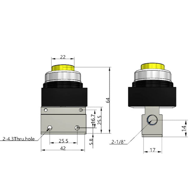 Airtac CM3PP-06: Manual Valve. 3 Way - CM3PP06YT