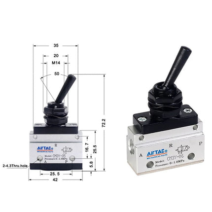 Airtac CM3Y-06: Manual Valve. 3 Way - CM3Y06T