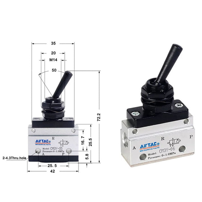 Airtac CM3Y-06: Manual Valve. 3 Way - CM3Y06G