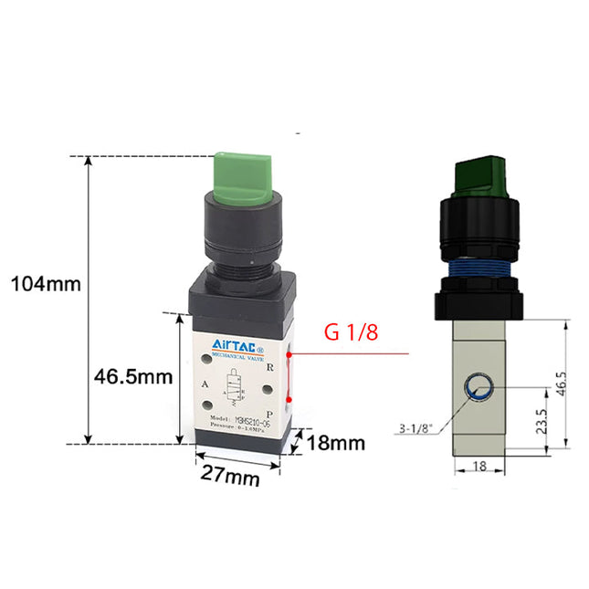 Airtac M3HS110-06: Manual Valve. 3 Way - M3HS11006GG