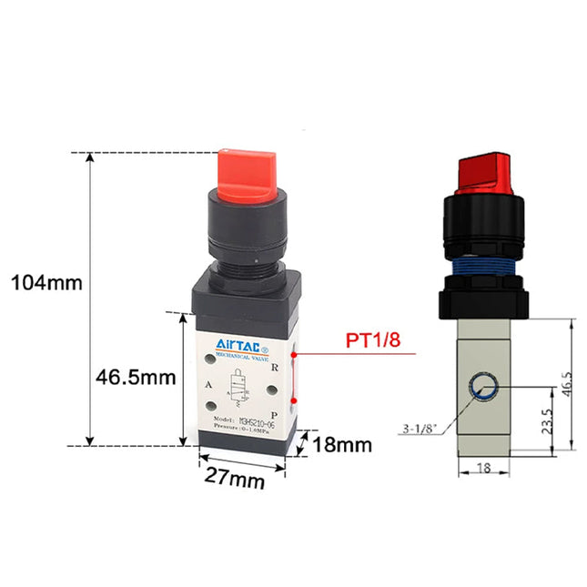 Airtac M3HS110-06: Manual Valve. 3 Way - M3HS11006R