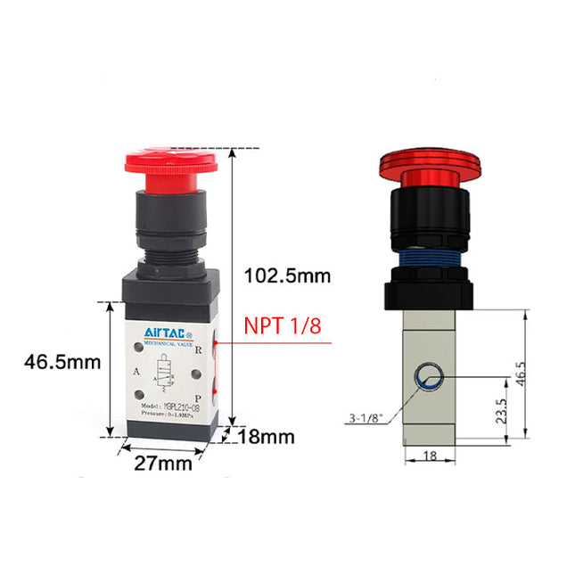 Airtac M3PL110-06: Manual Valve. 3 Way - M3PL11006T