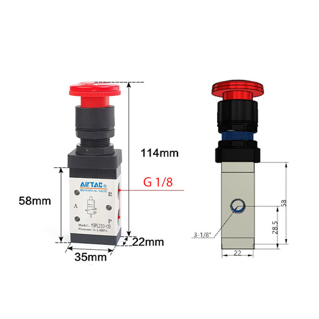 Airtac M3PL110-06: Manual Valve. 3 Way - M3PL21006G
