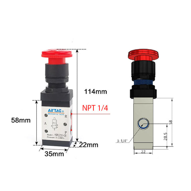 Airtac M3PL210-08: Manual Valve. 3 Way - M3PL21008T
