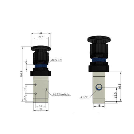 Airtac M3PM110-06: Manual Valve. 3 Way - M3PM11006BG