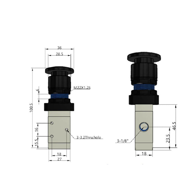 Airtac M3PM110-06: Manual Valve. 3 Way - M3PM11006BG