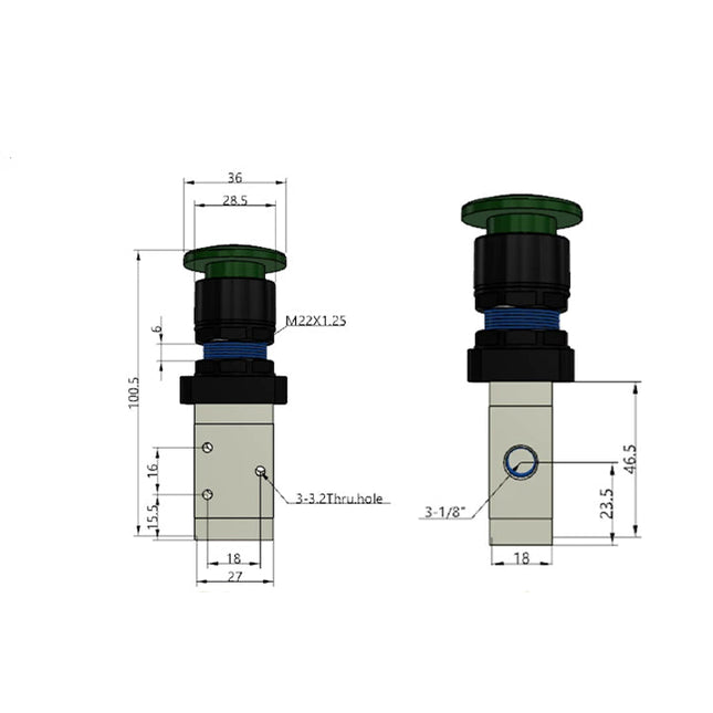 Airtac M3PM110-06: Manual Valve. 3 Way - M3PM11006GG