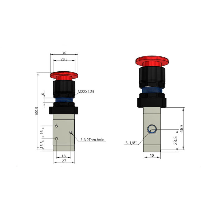 Airtac M3PM110-06: Manual Valve. 3 Way - M3PM11006RT
