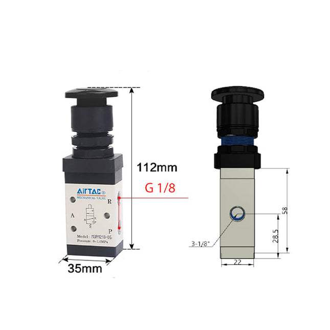 Airtac M3PM110-06: Manual Valve. 3 Way - M3PM21006BG