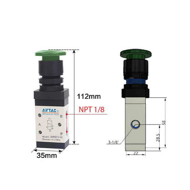Airtac M3PM110-06: Manual Valve. 3 Way - M3PM21006GT