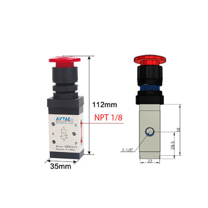 Airtac M3PM110-06: Manual Valve. 3 Way - M3PM21006RT