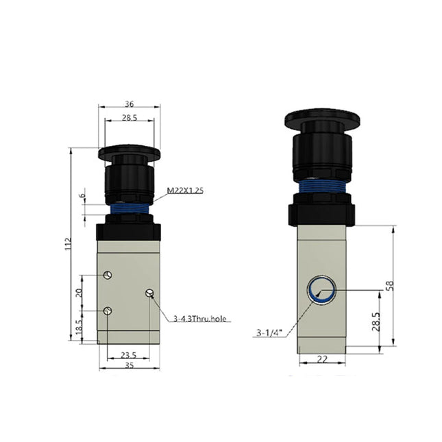 Airtac M3PM210-08: Manual Valve. 3 Way - M3PM21008B