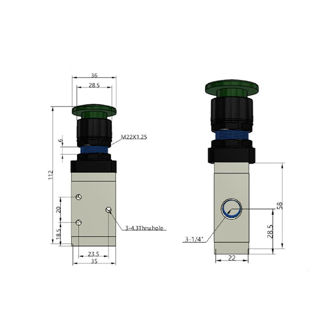 Airtac M3PM210-08: Manual Valve. 3 Way - M3PM21008GG