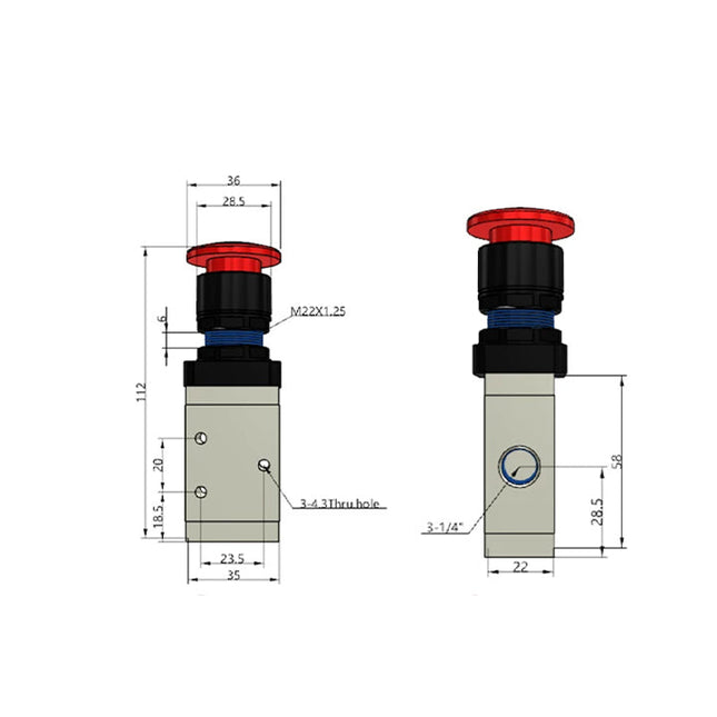 Airtac M3PM210-08: Manual Valve. 3 Way - M3PM21008RG