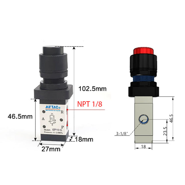 Airtac M3PP110-06: Manual Valve. 3 Way - M3PP11006RT