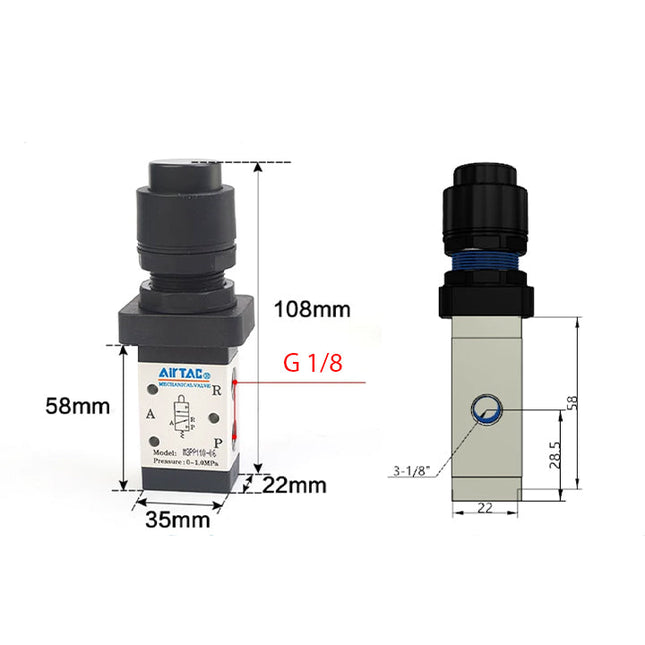 Airtac M3PP110-06: Manual Valve. 3 Way - M3PP21006BG