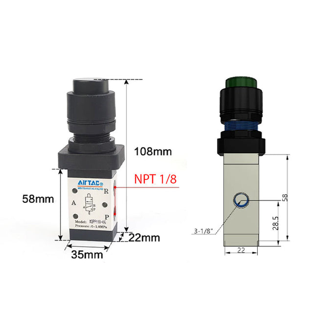 Airtac M3PP110-06: Manual Valve. 3 Way - M3PP21006GT