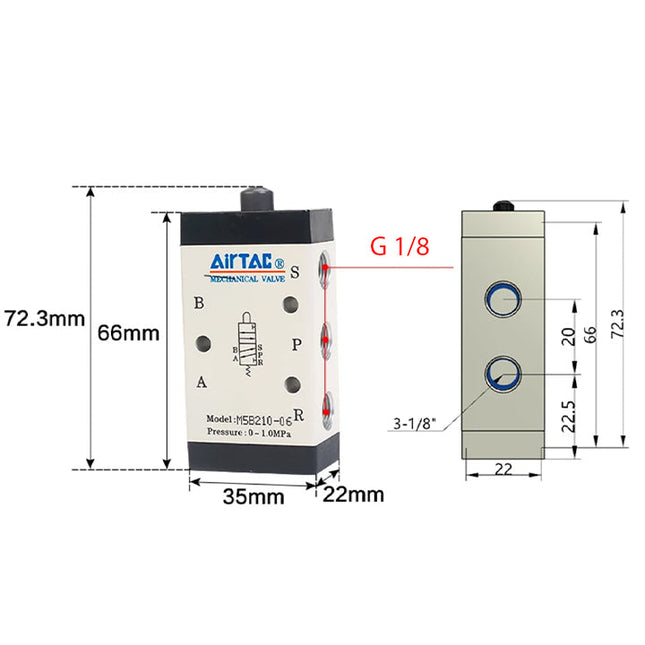 Airtac M5B210-06: Manual Valve. 5 Way - M5B21006G