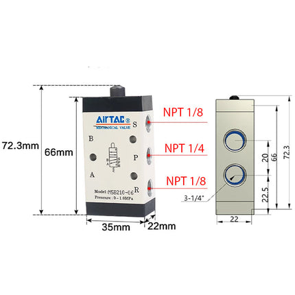 Airtac M5B210-08: Manual Valve. 5 Way - M5B21008T