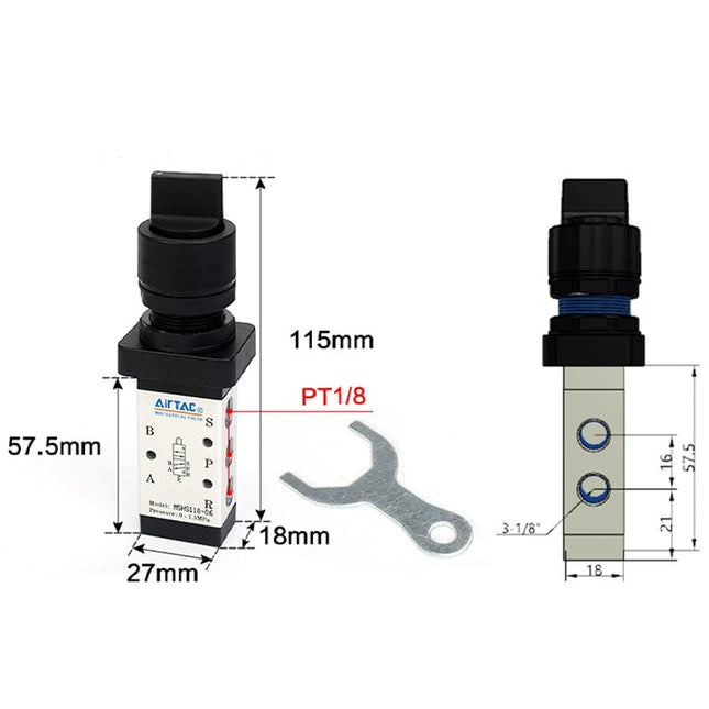Airtac M5HS110-06: Manual Valve. 5 Way - M5HS11006B