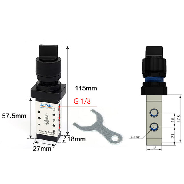 Airtac M5HS110-06: Manual Valve. 5 Way - M5HS11006BG