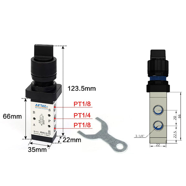Airtac M5HS210-08: Manual Valve. 5 Way - M5HS21008B