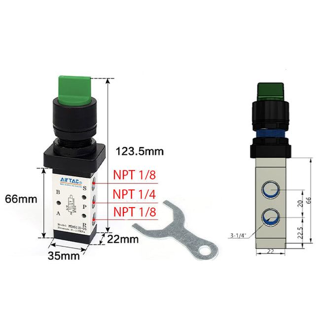 Airtac M5HS210-08: Manual Valve. 5 Way - M5HS21008GT