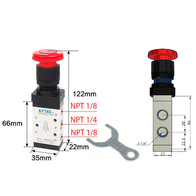 Airtac M5PL210-08: Manual Valve. 5 Way - M5PL21008T