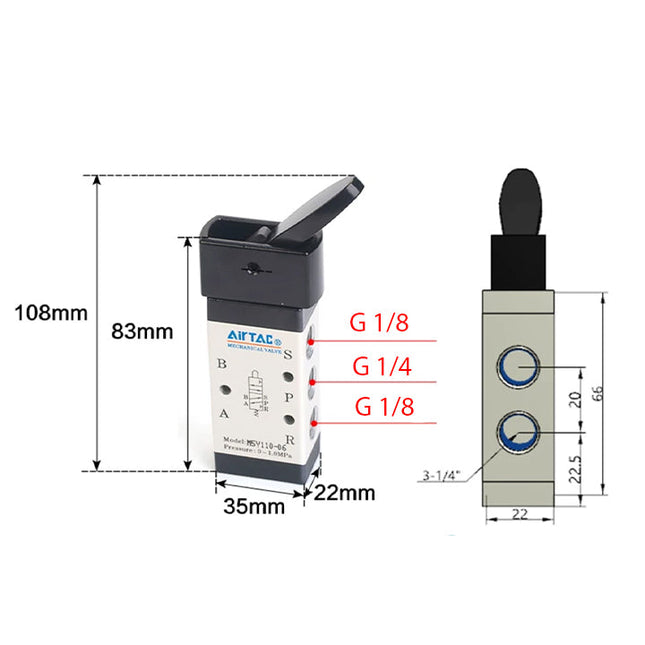Airtac M5Y210-08: Manual Valve. 5 Way - M5Y21008G
