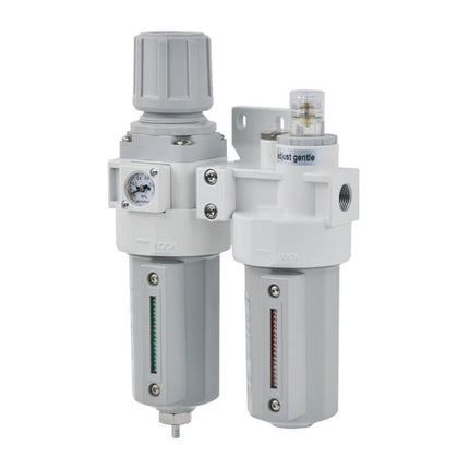 Mindman MACP401 Series: Air Preparation Unit (F.R.L. Three-Piece Combination) - MACP401-8A-W-DR-E5-K10-2E